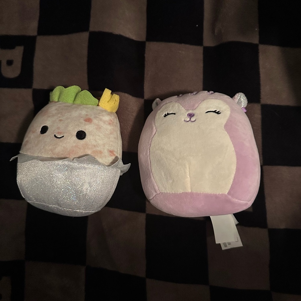 Small 5” Squishmallow plushies bernardo the burrito and sydnee the squirrel